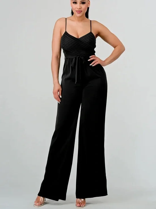 Wide-Leg Black Jumpsuit with Spaghetti Straps - Picture 4 of 5